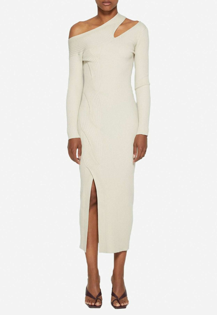 Dresses * | Jonathan Simkhai Camille Off-Shoulder Dress In Wool Taupe