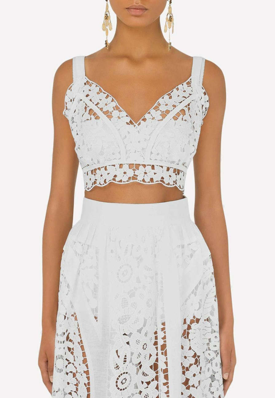 Evening * | Dolce & Gabbana Embroidered Sleeveless Cropped Top White