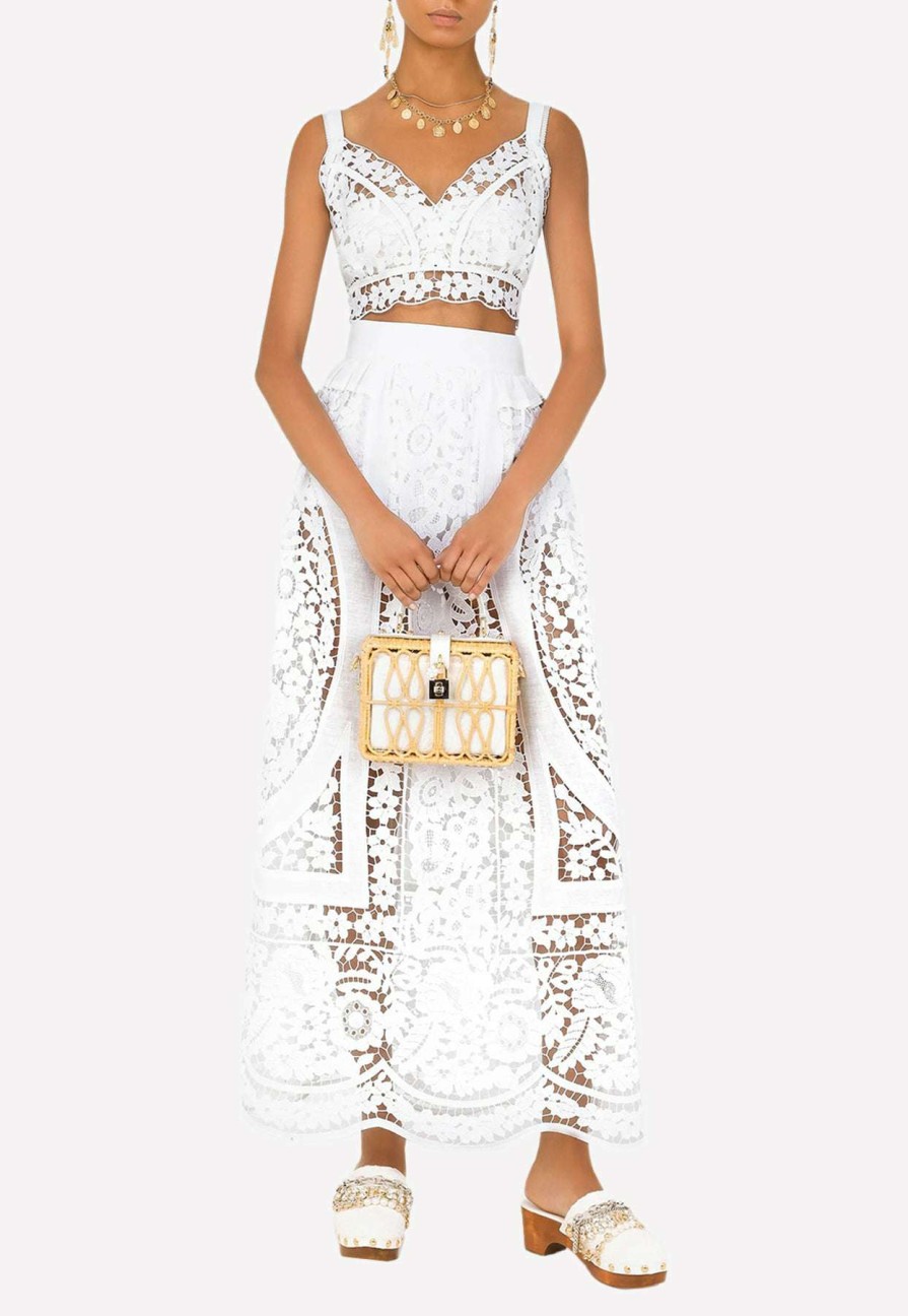 Evening * | Dolce & Gabbana Embroidered Sleeveless Cropped Top White