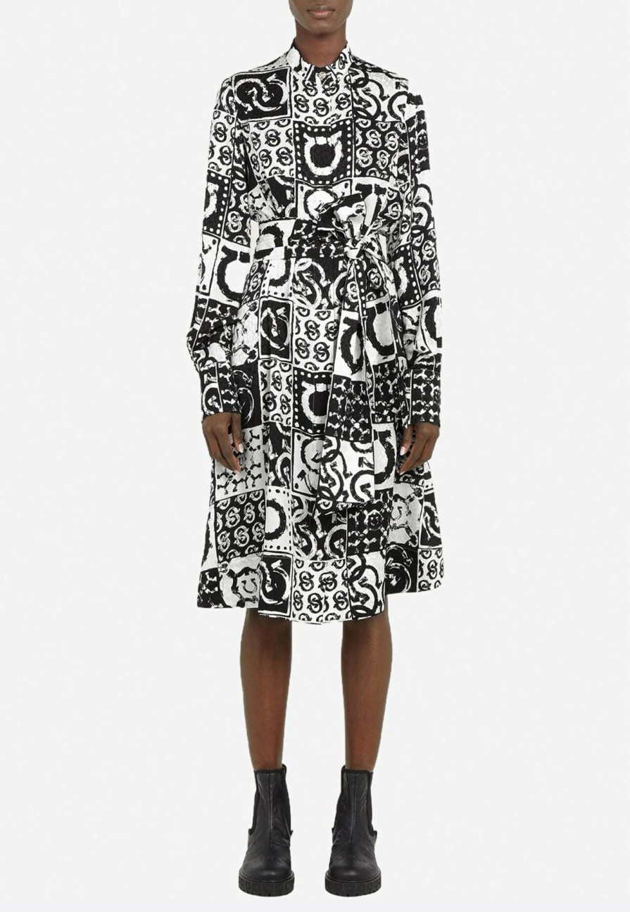 Dresses * | Salvatore Ferragamo Gancini Silk Jacquard Dress Monochrome