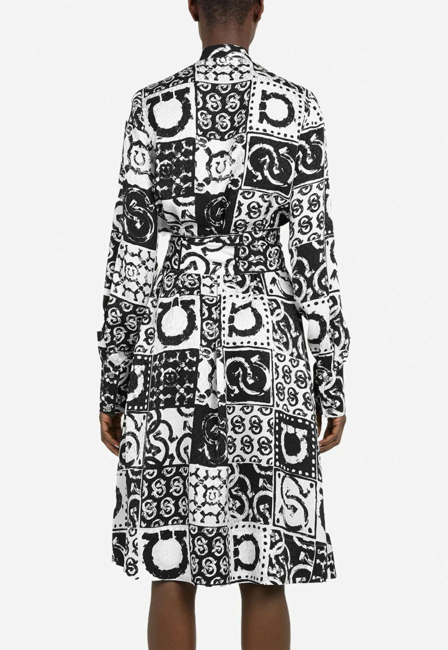 Dresses * | Salvatore Ferragamo Gancini Silk Jacquard Dress Monochrome