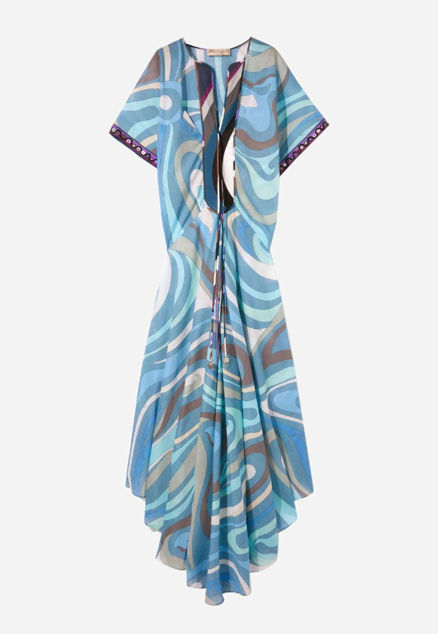 Dresses * | Emilio Pucci Marmo Print Maxi Kaftan Dress Blue