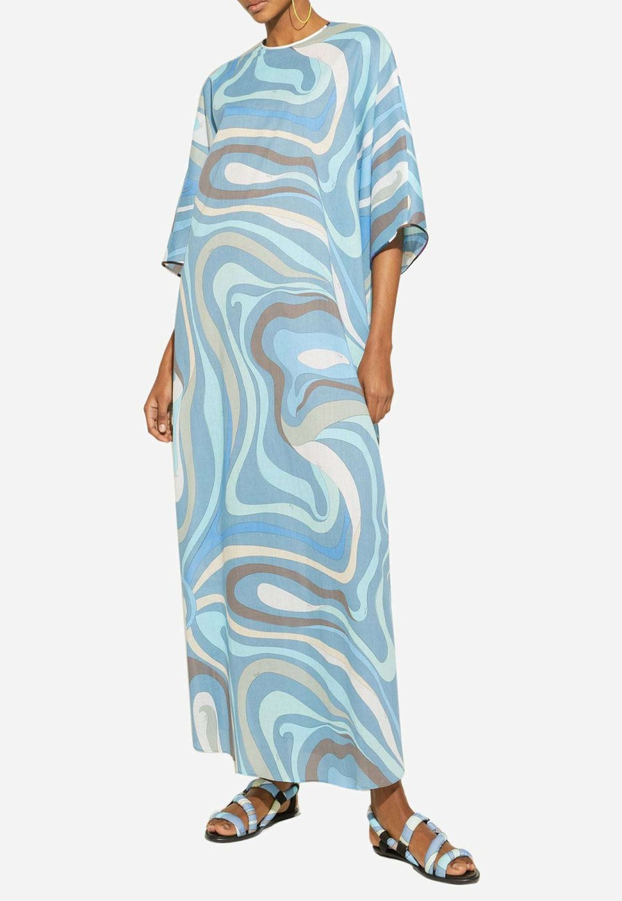 Dresses * | Emilio Pucci Marmo Print Oversized Maxi Kaftan Dress Blue