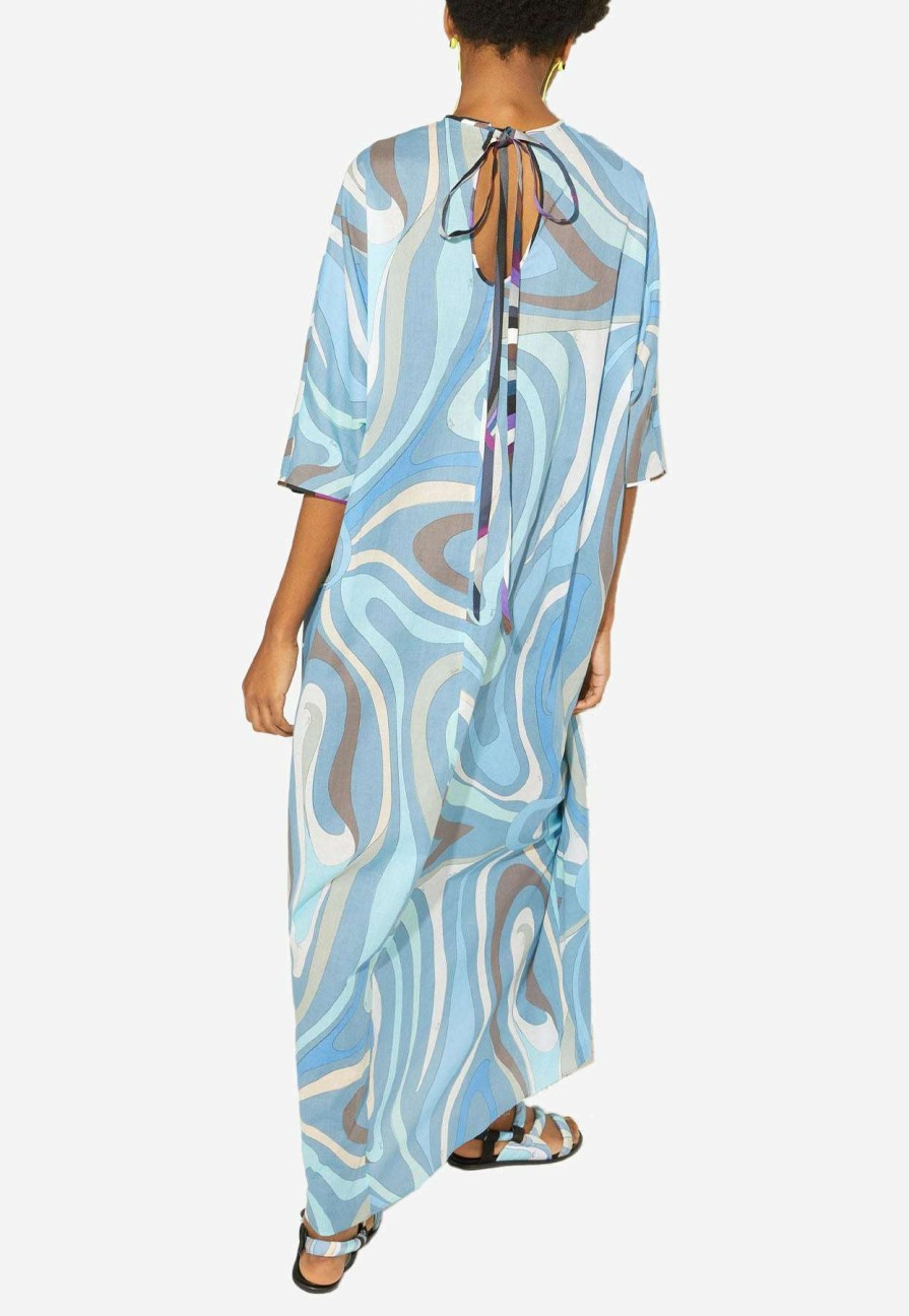 Dresses * | Emilio Pucci Marmo Print Oversized Maxi Kaftan Dress Blue