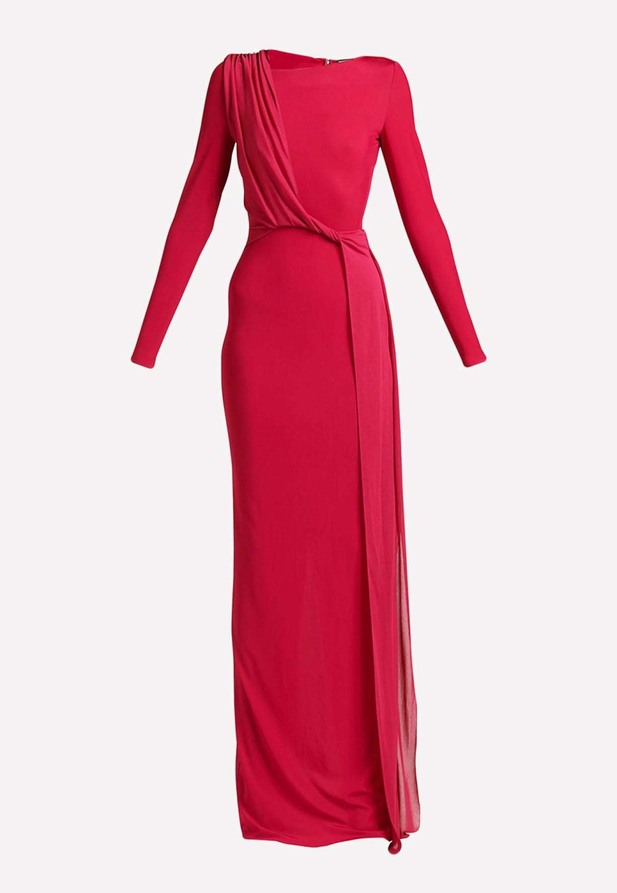 Dresses * | Tom Ford Twisted Drape Column Gown Raspberry