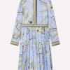 Dresses * | Emilio Pucci Esperidi Print Silk Twill Midi Dress Light Blue