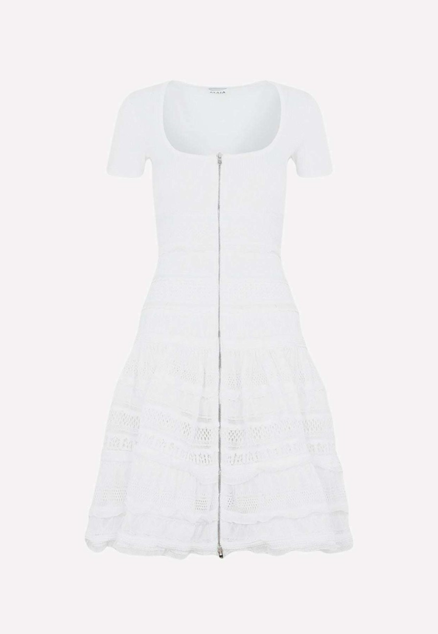 Evening * | Alaia Crinoline Knitted Lace Mini Dress White