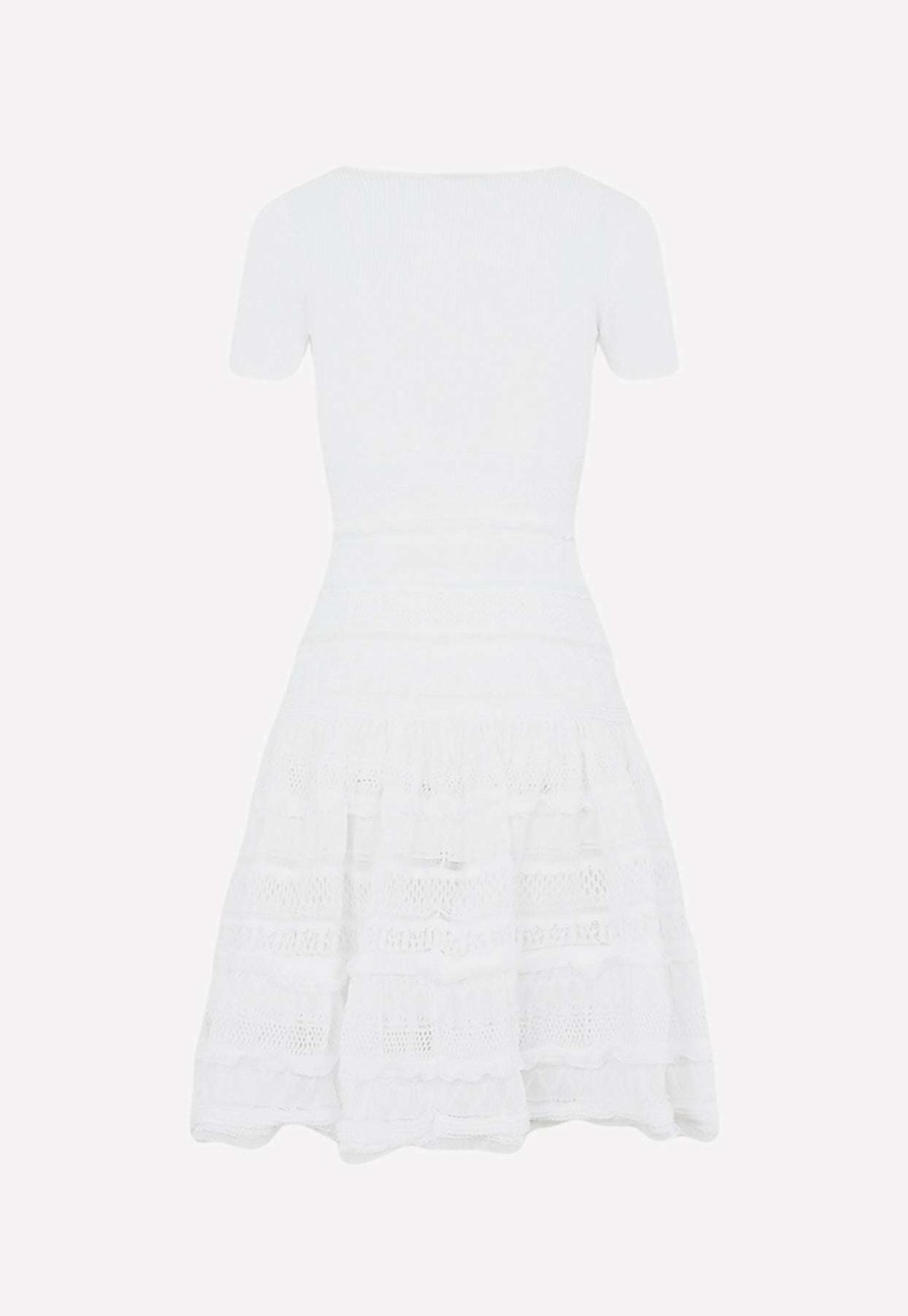 Evening * | Alaia Crinoline Knitted Lace Mini Dress White