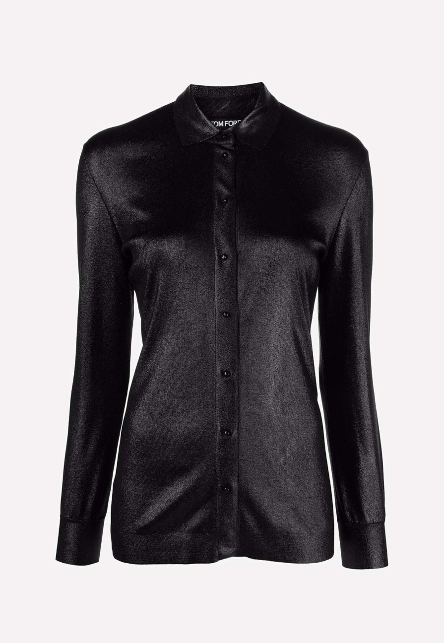 Evening * | Tom Ford Glossy Long-Sleeved Shirt Black