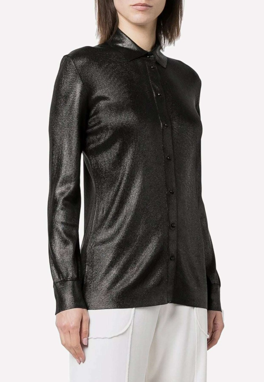 Evening * | Tom Ford Glossy Long-Sleeved Shirt Black