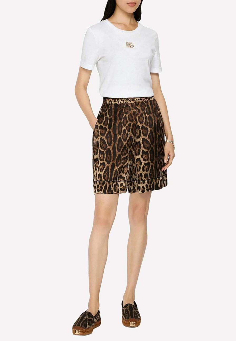 Shorts * | Dolce & Gabbana Animalier Printed Silk Shorts Brown