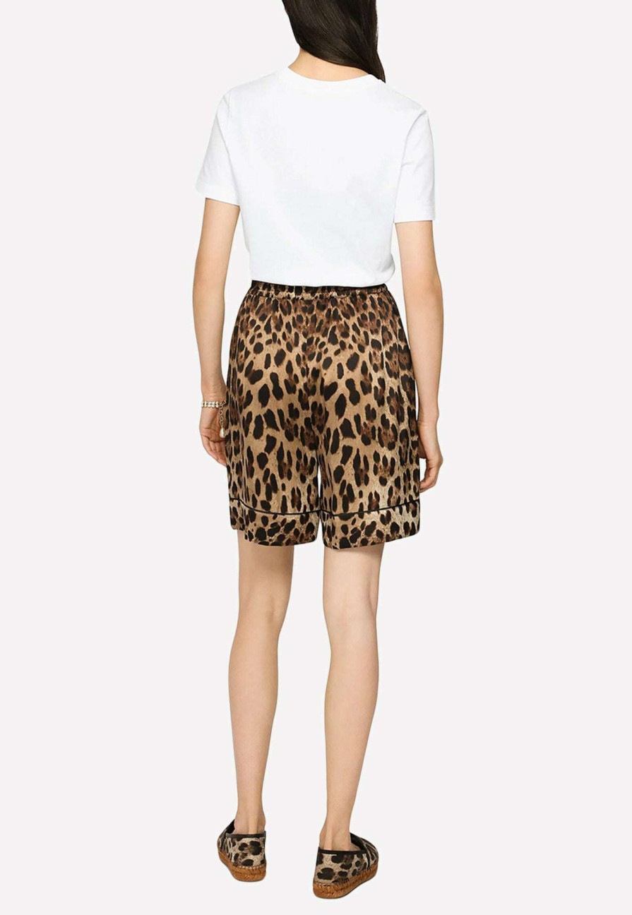 Shorts * | Dolce & Gabbana Animalier Printed Silk Shorts Brown