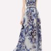 Evening * | Dolce & Gabbana Majolica Print Chiffon Maxi Dress Blue