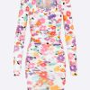 Evening * | Msgm Floral Print Ruched Mini Dress Multicolor