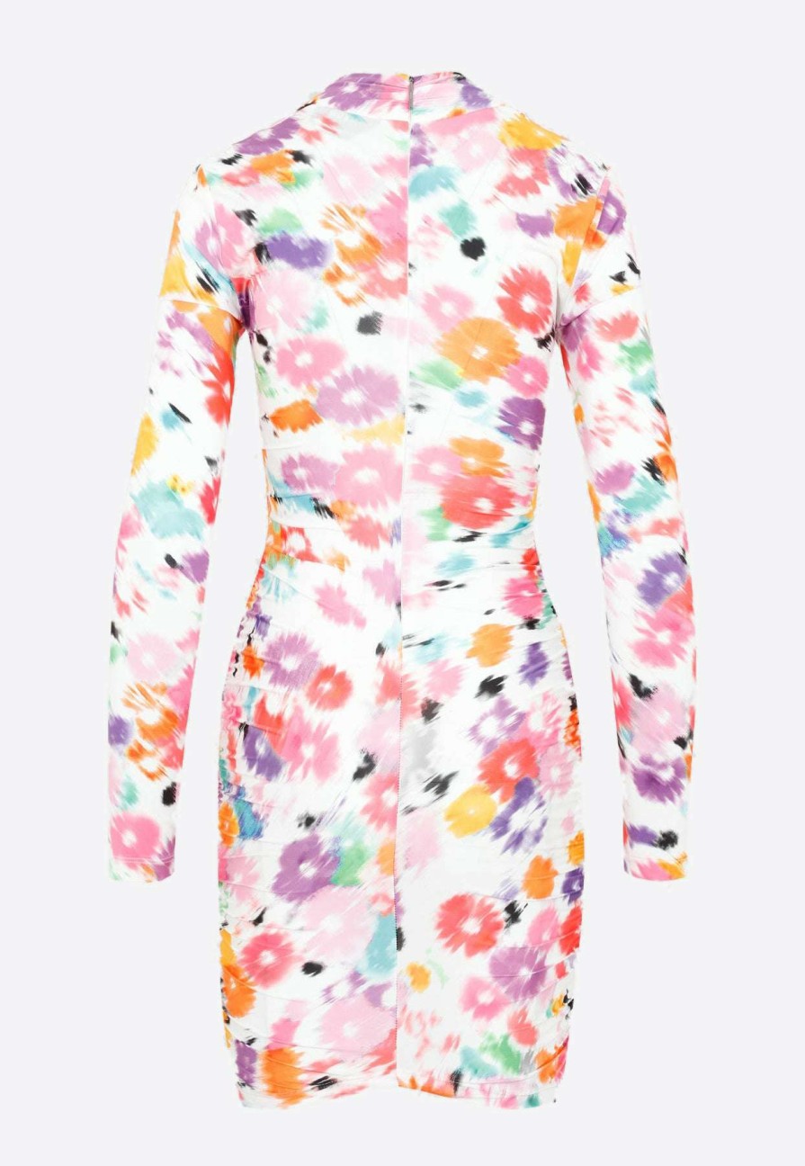 Evening * | Msgm Floral Print Ruched Mini Dress Multicolor