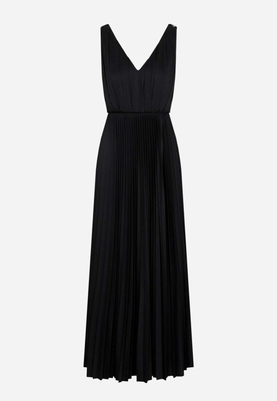 Dresses * | Fabiana Filippi Pleated V-Neck Sleeveless Maxi Dress Black