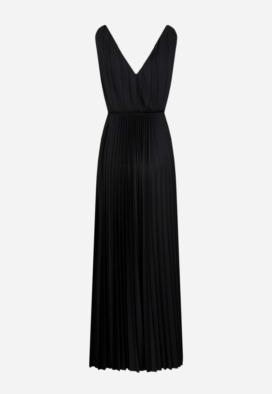 Dresses * | Fabiana Filippi Pleated V-Neck Sleeveless Maxi Dress Black