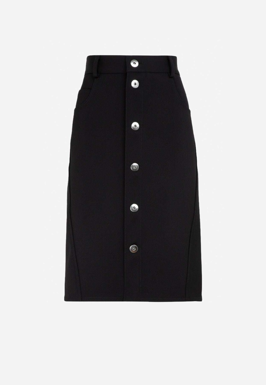 Skirts * | Bottega Veneta Buttoned Midi Skirt In Stretch Wool Black