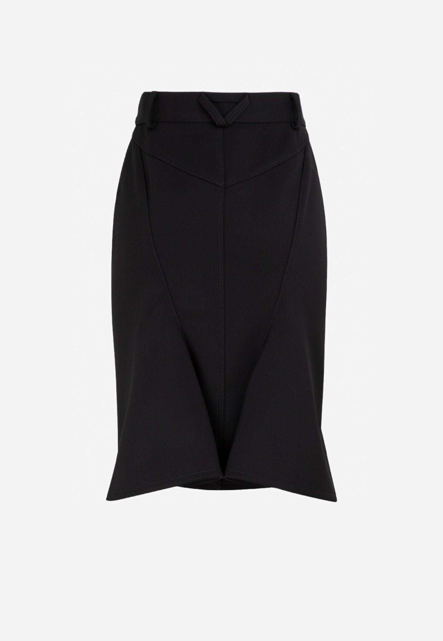 Skirts * | Bottega Veneta Buttoned Midi Skirt In Stretch Wool Black