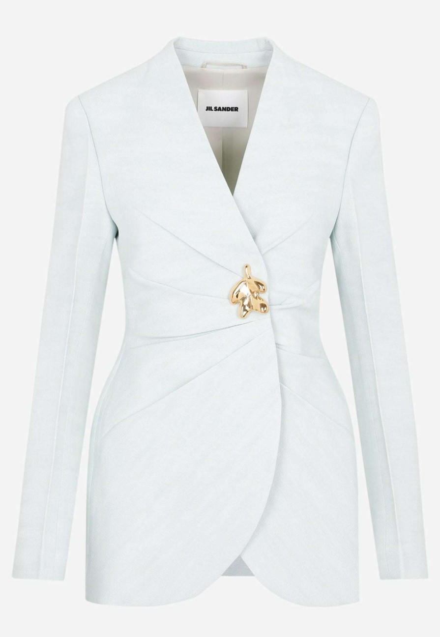 Evening * | Jil Sander Constructed Draped Blazer With Leaf Button Sky Blue