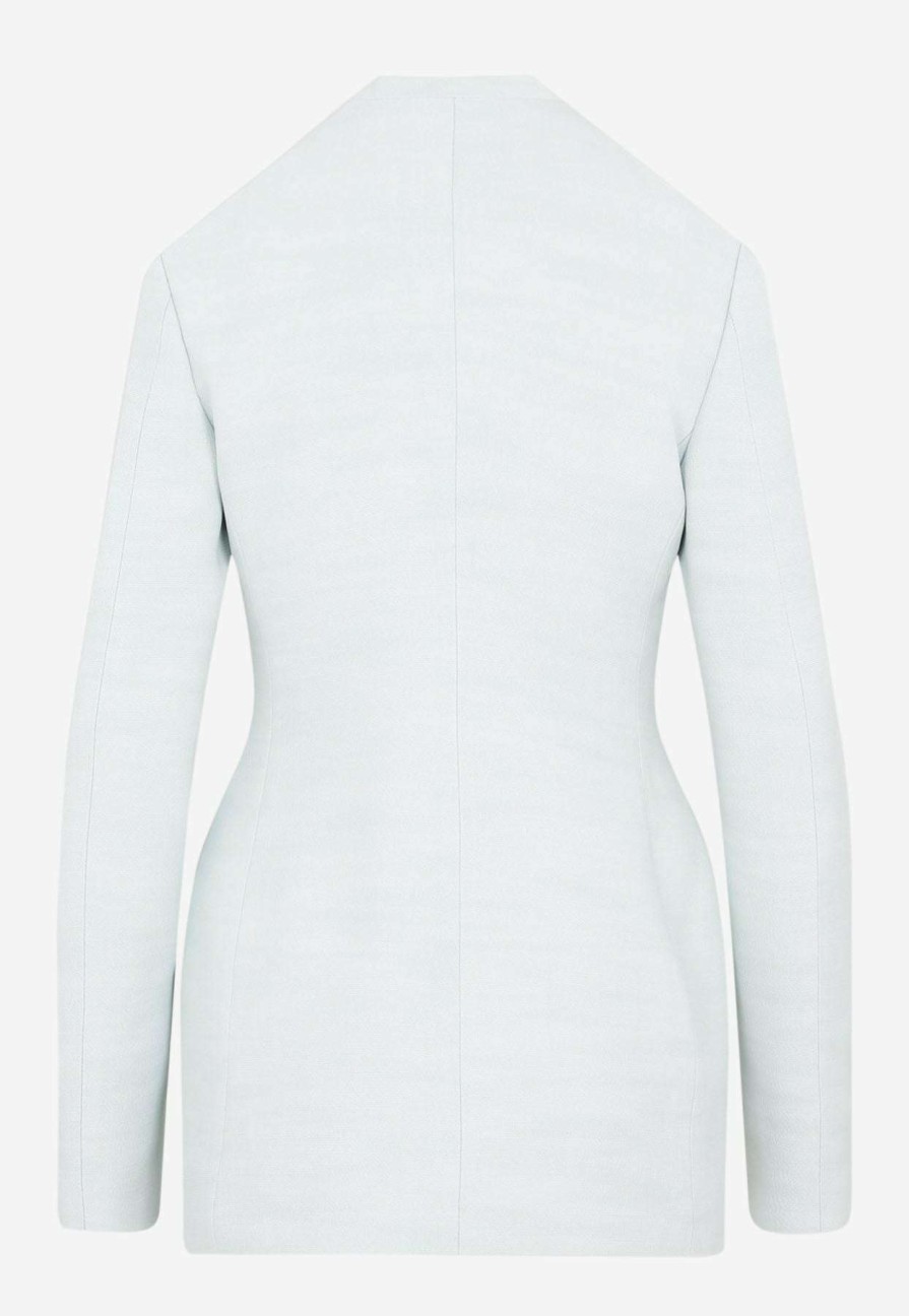 Evening * | Jil Sander Constructed Draped Blazer With Leaf Button Sky Blue