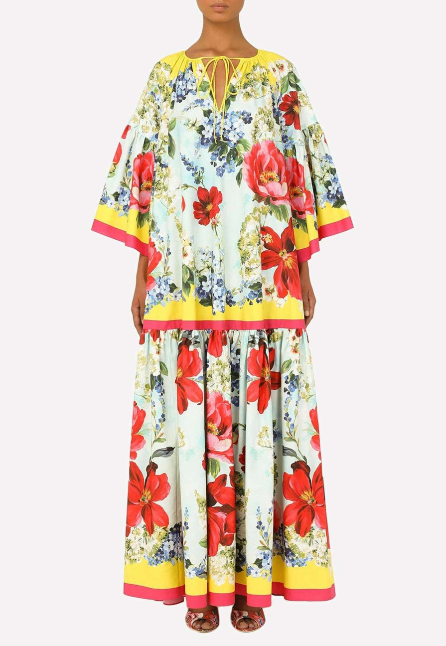 Dresses * | Dolce & Gabbana Garden-Print Poplin Kaftan Multicolor