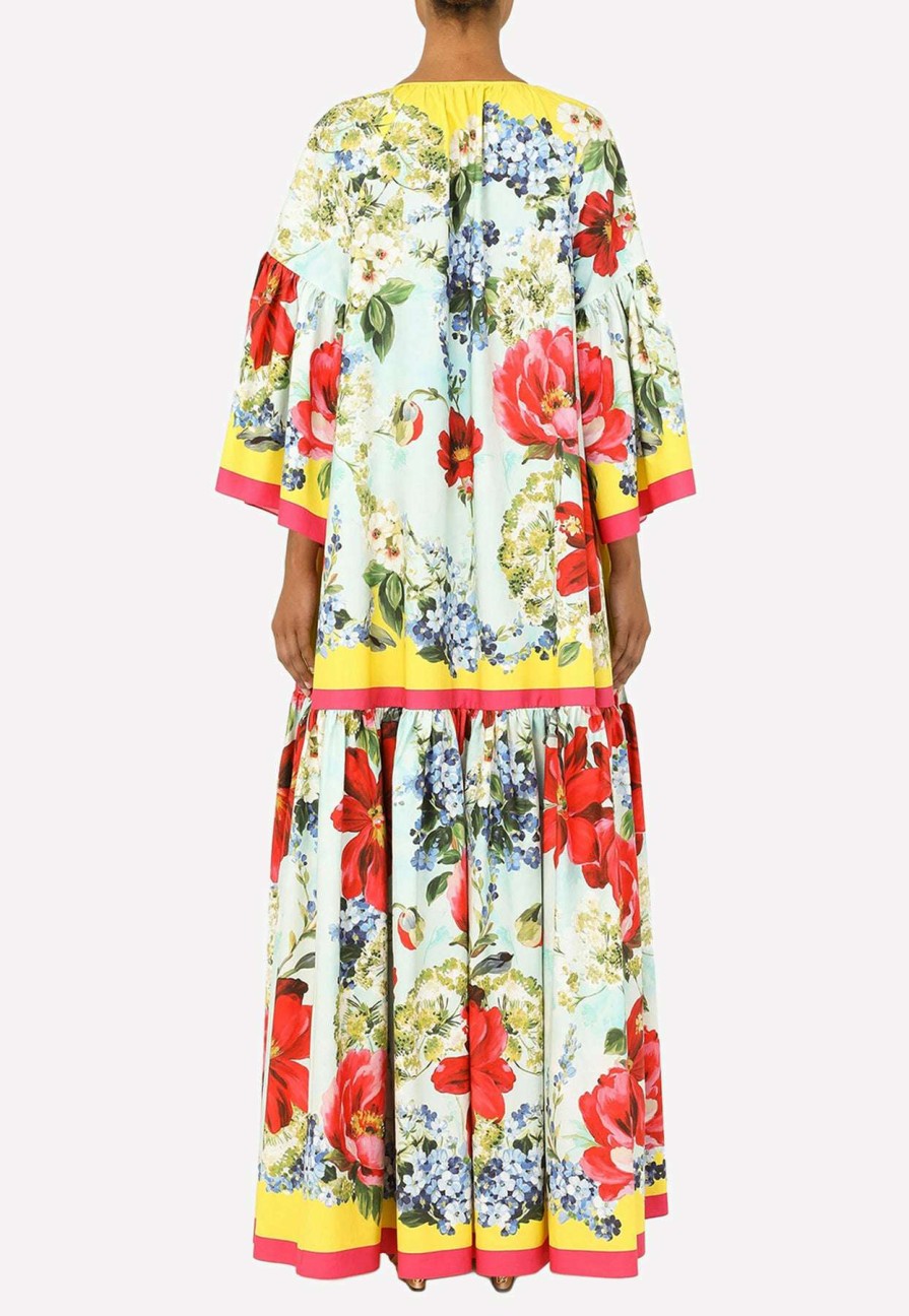 Dresses * | Dolce & Gabbana Garden-Print Poplin Kaftan Multicolor