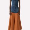 Dresses * | Chloe Sleeveless Flared Maxi Dress In Denim And Leather Blue