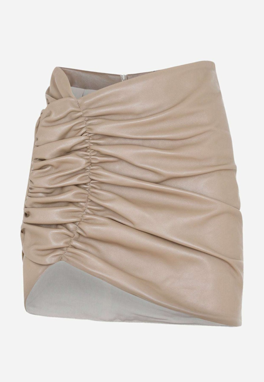 Skirts * | The Mannei Wishaw Mini Leather Skirt Beige