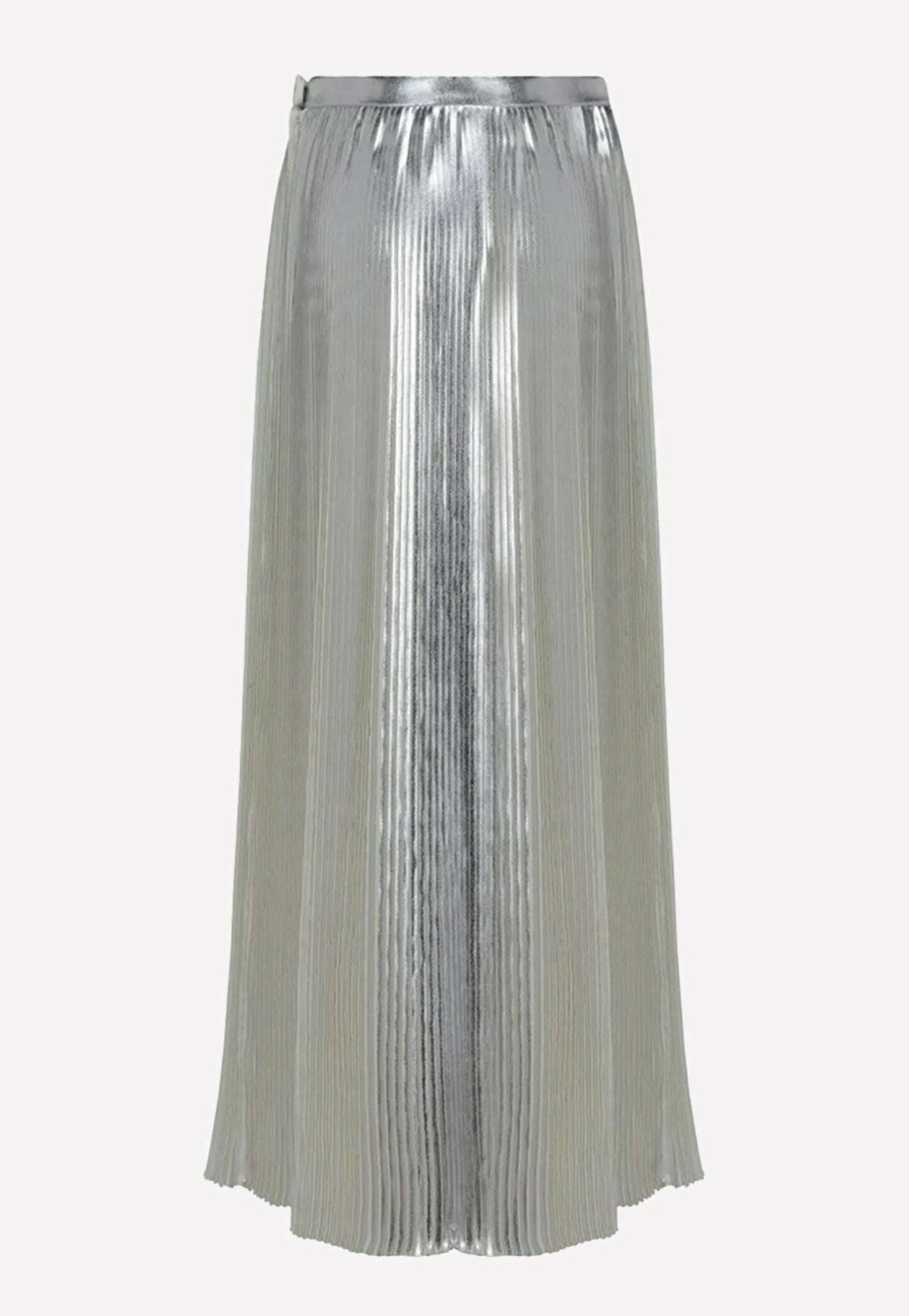 Skirts * | Valentino Metallic Pleated Midi Skirt Silver