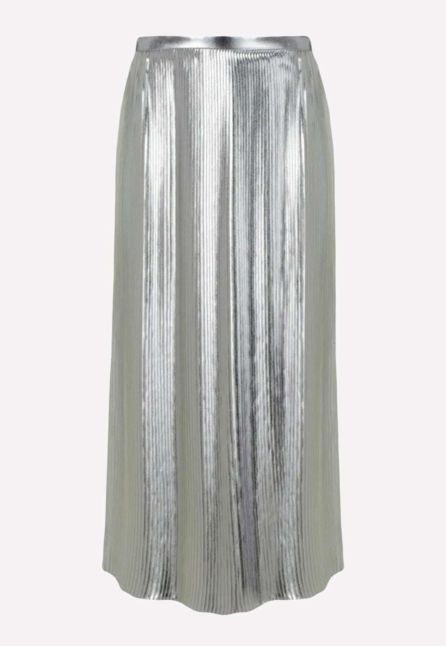 Skirts * | Valentino Metallic Pleated Midi Skirt Silver