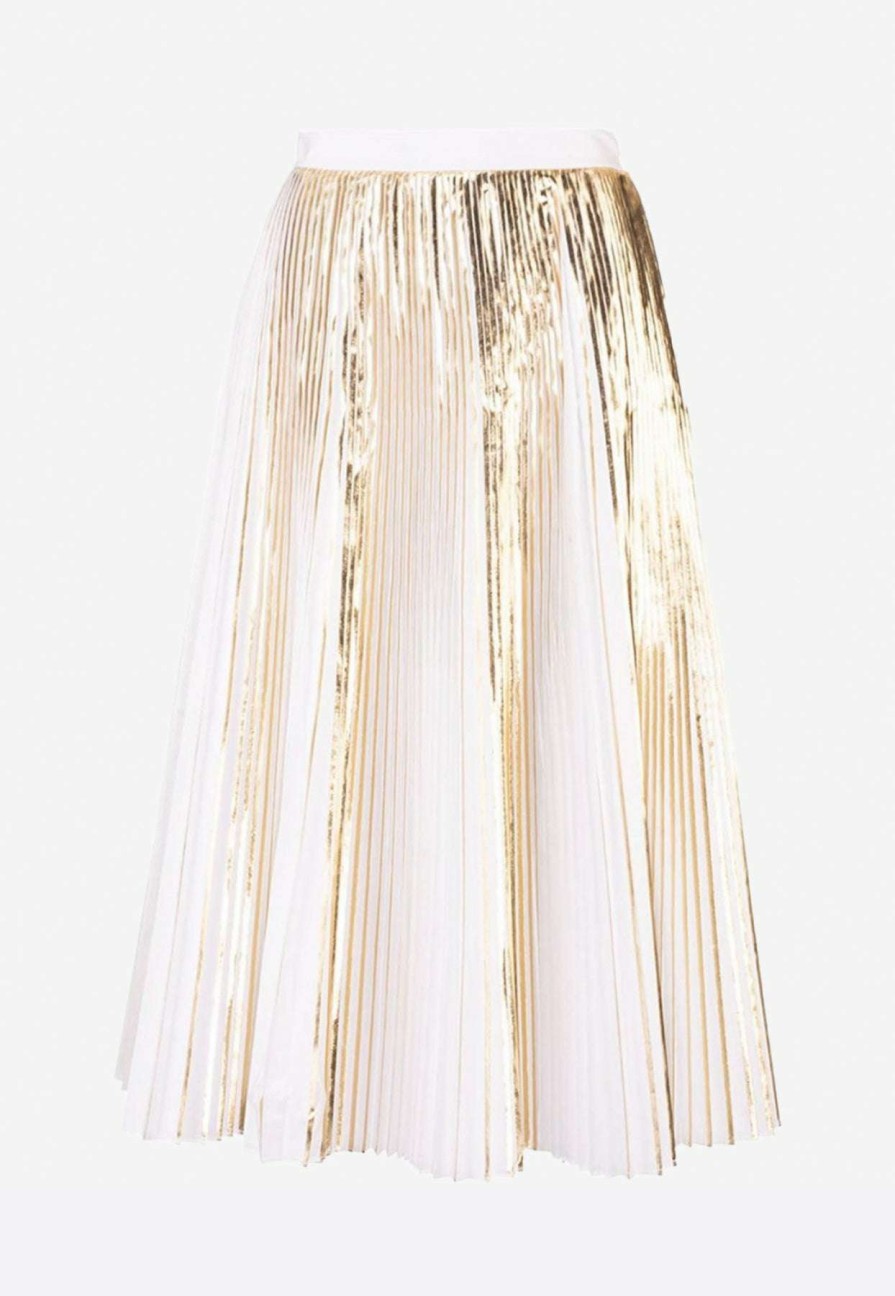 Skirts * | Valentino Cotton Poplin Pleated Midi Skirt Gold