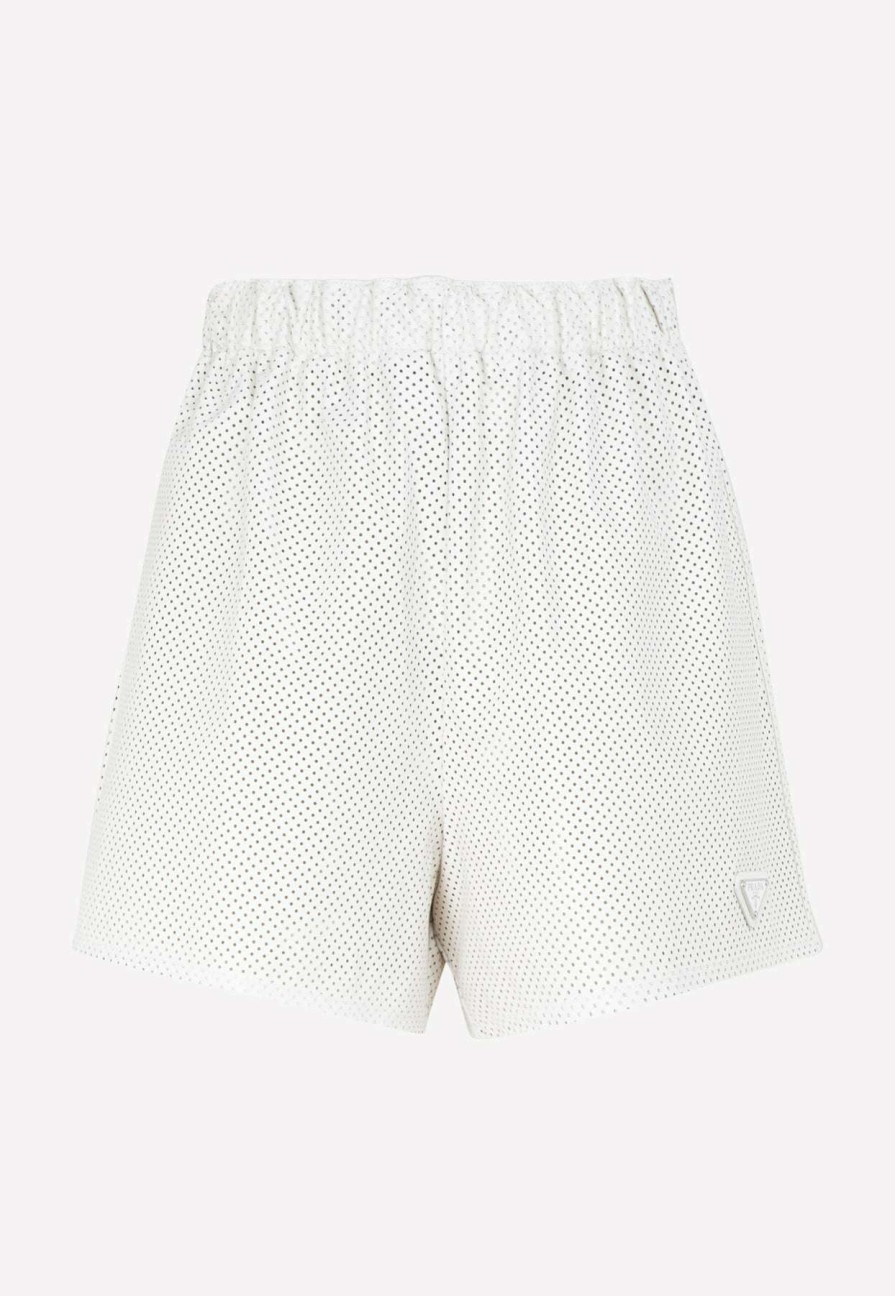 Shorts * | Prada Perforated Leather Shorts White