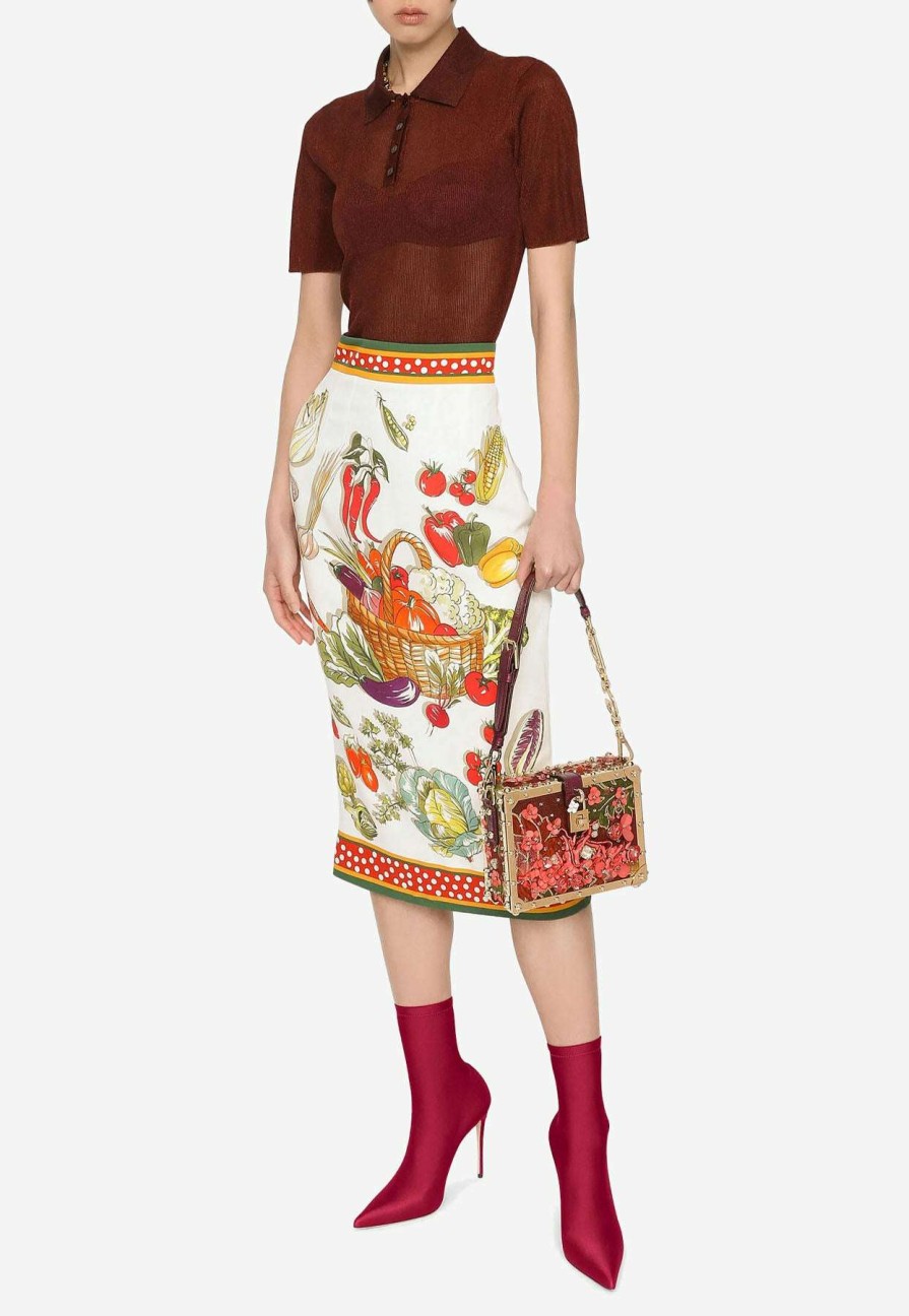 Skirts * | Dolce & Gabbana Vegetable Print Silk Pencil Skirt Multicolor