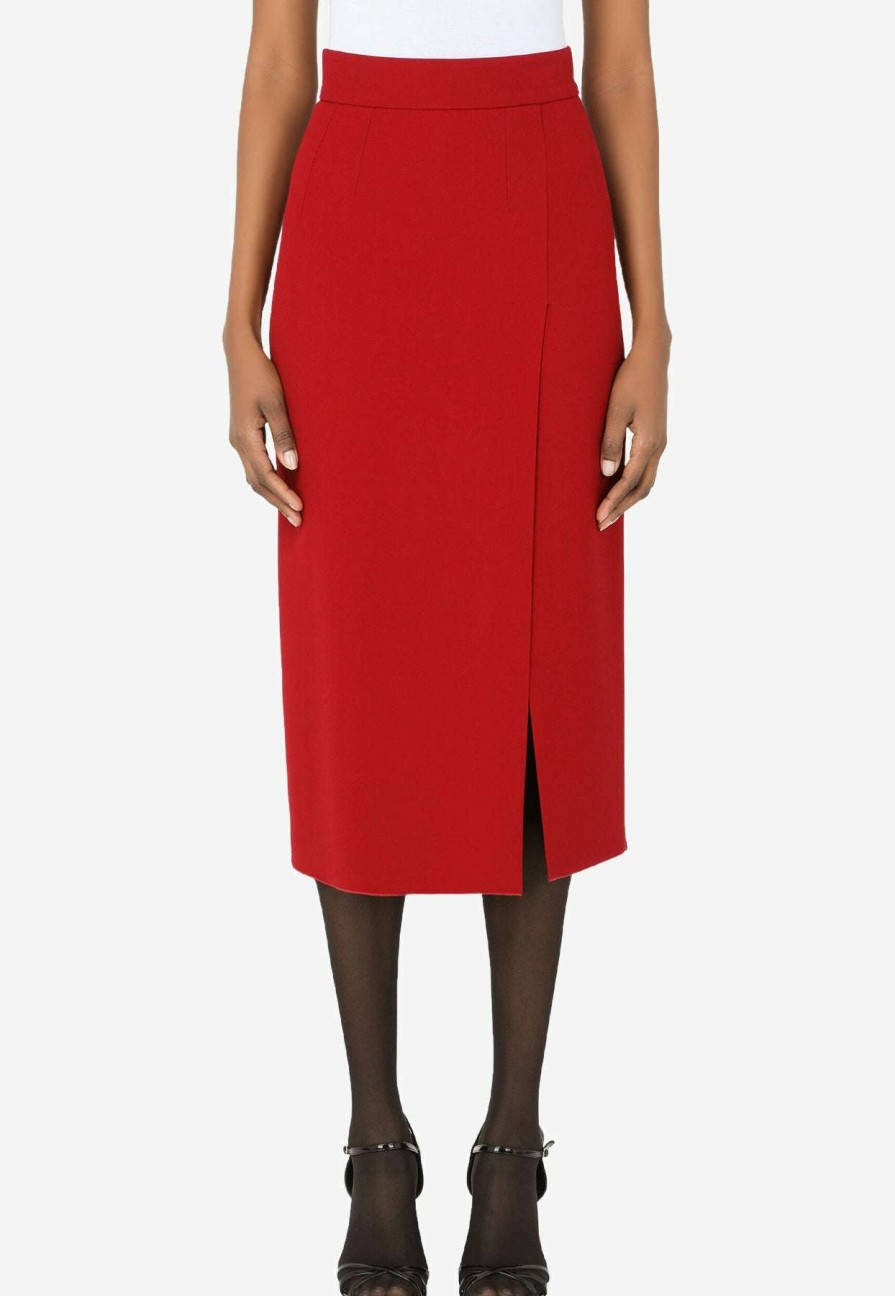 Skirts * | Dolce & Gabbana High-Waist Cady Pencil Skirt With Slit Red