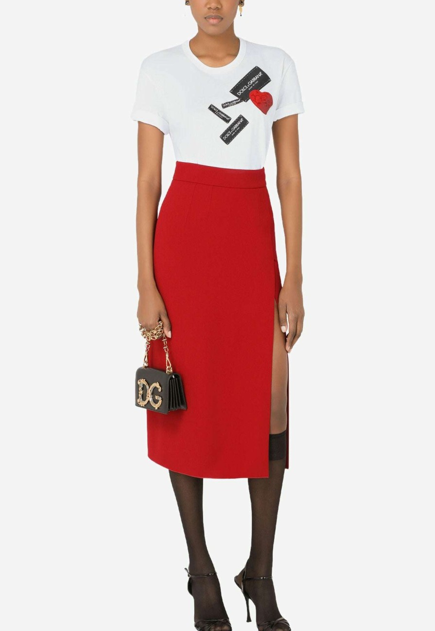 Skirts * | Dolce & Gabbana High-Waist Cady Pencil Skirt With Slit Red