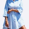 Dresses * | Les Canebiers Citadelle Striped Button-Up Shirt Dress Blue