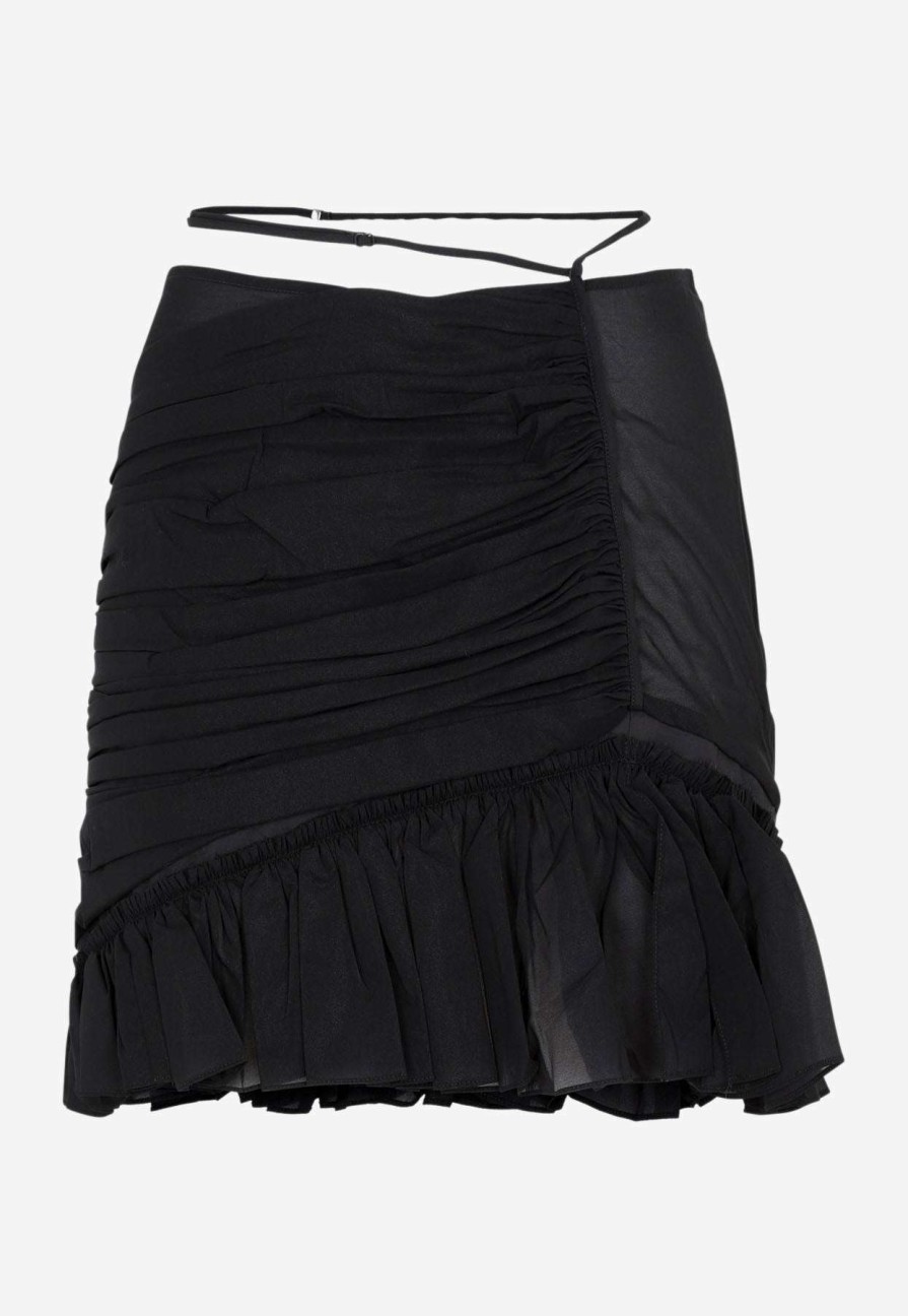 Skirts * | Nensi Dojaka Asymmetric Frill Mini Skirt In Silk Black