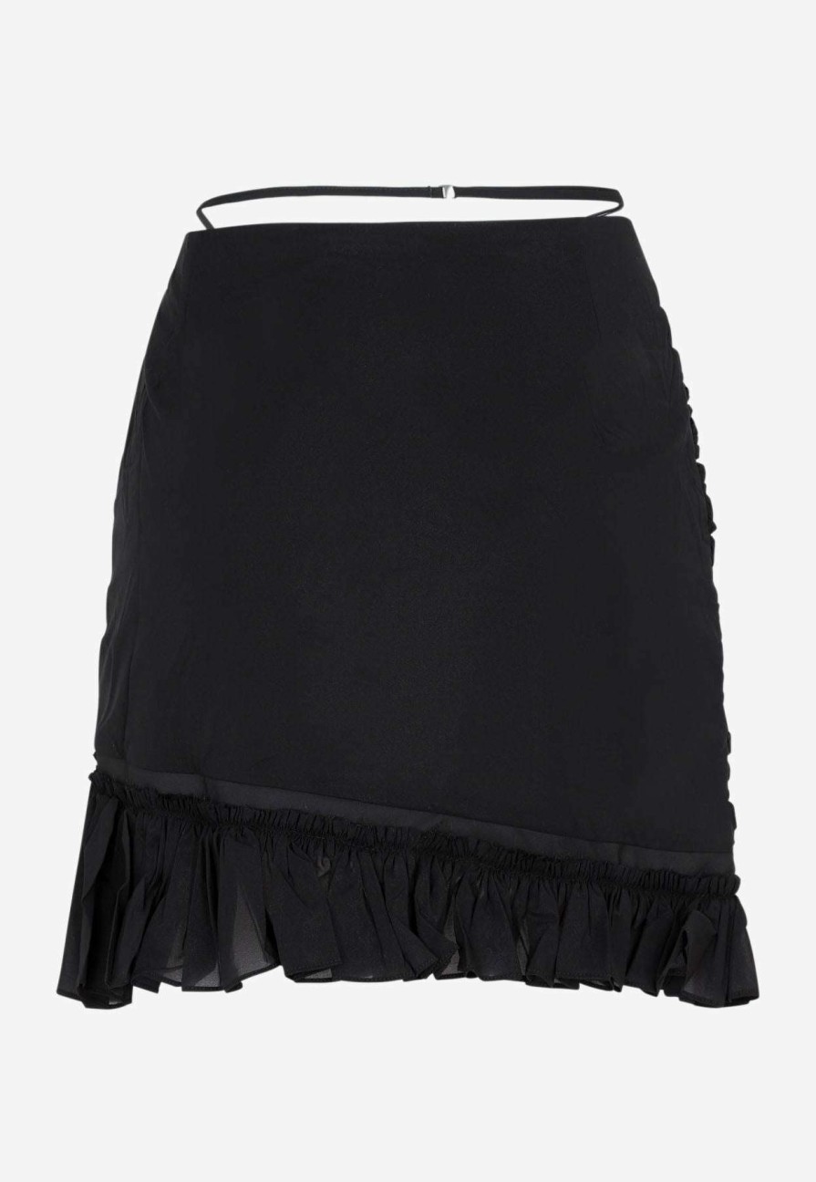 Skirts * | Nensi Dojaka Asymmetric Frill Mini Skirt In Silk Black