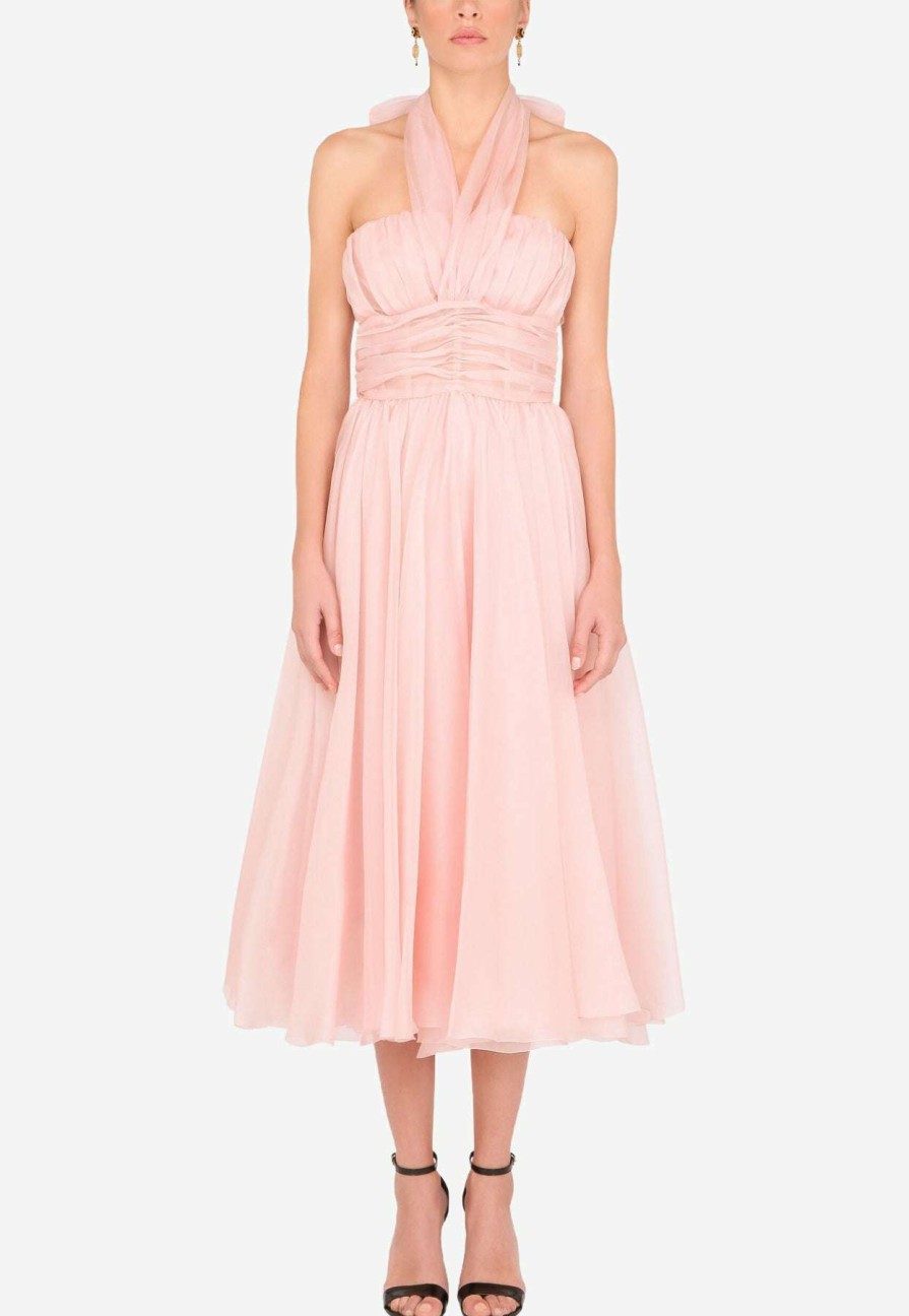 Evening * | Dolce & Gabbana Halterneck Chiffon Midi Dress Pink