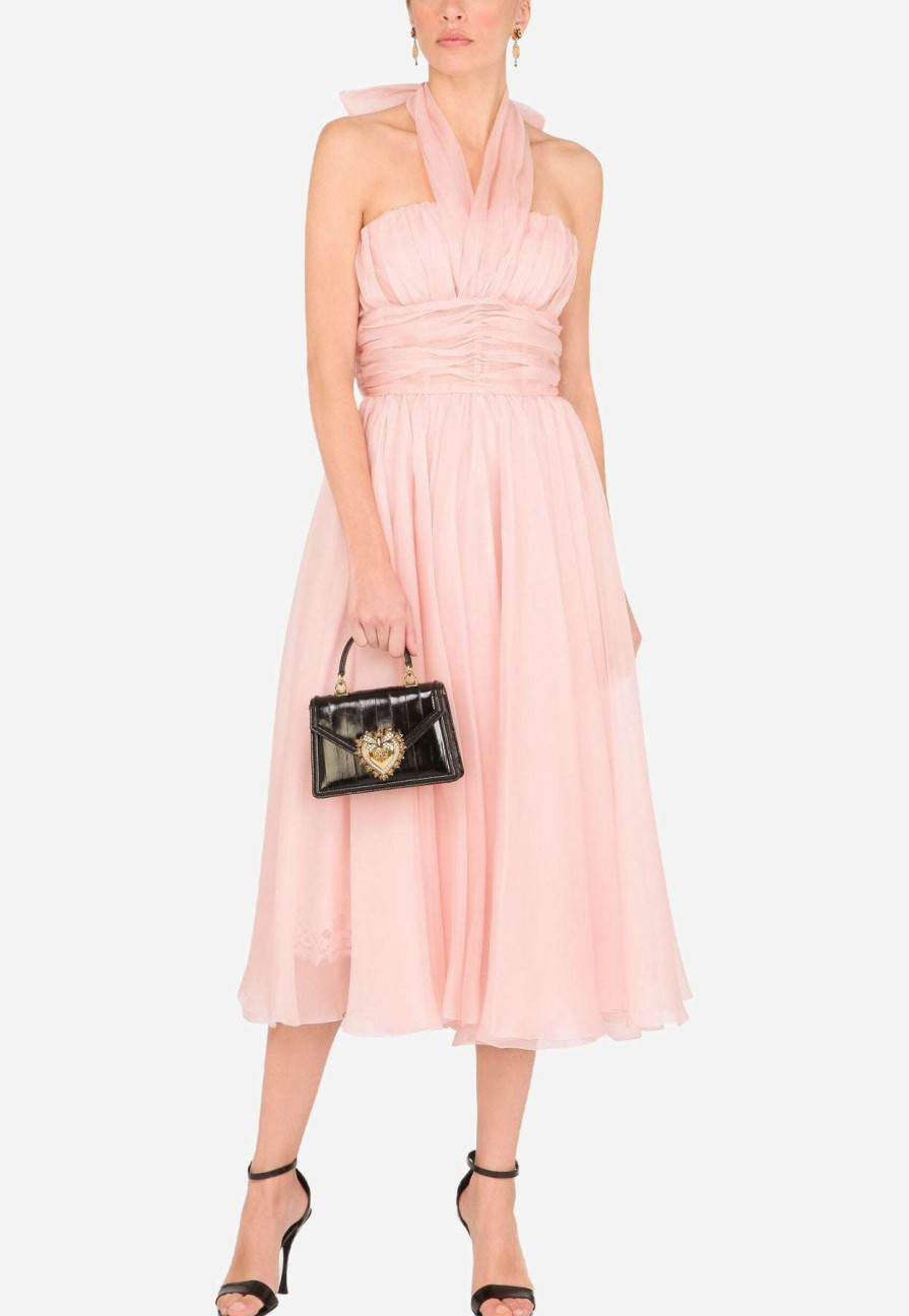 Evening * | Dolce & Gabbana Halterneck Chiffon Midi Dress Pink