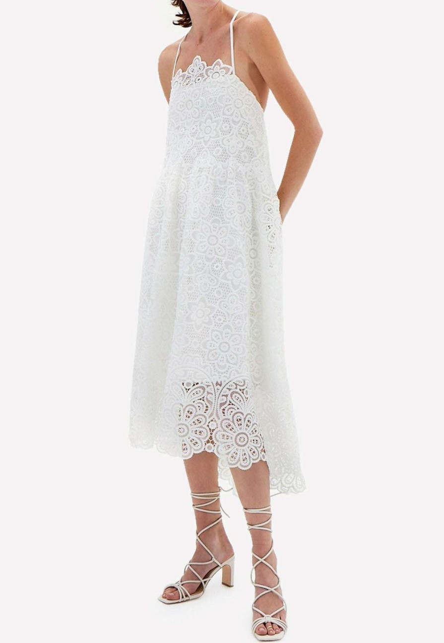 Dresses * | Jonathan Simkhai Zayna Crochet Guipure Midi Dress White