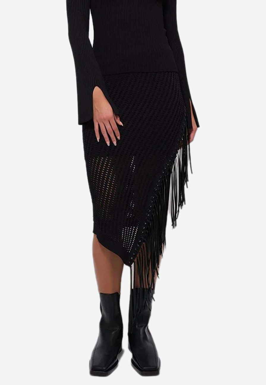 Skirts * | Jonathan Simkhai Jensie Pointelle Fringe Midi Skirt Black