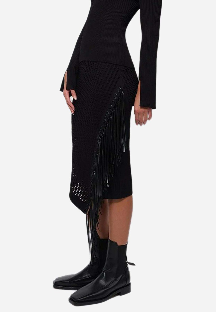 Skirts * | Jonathan Simkhai Jensie Pointelle Fringe Midi Skirt Black