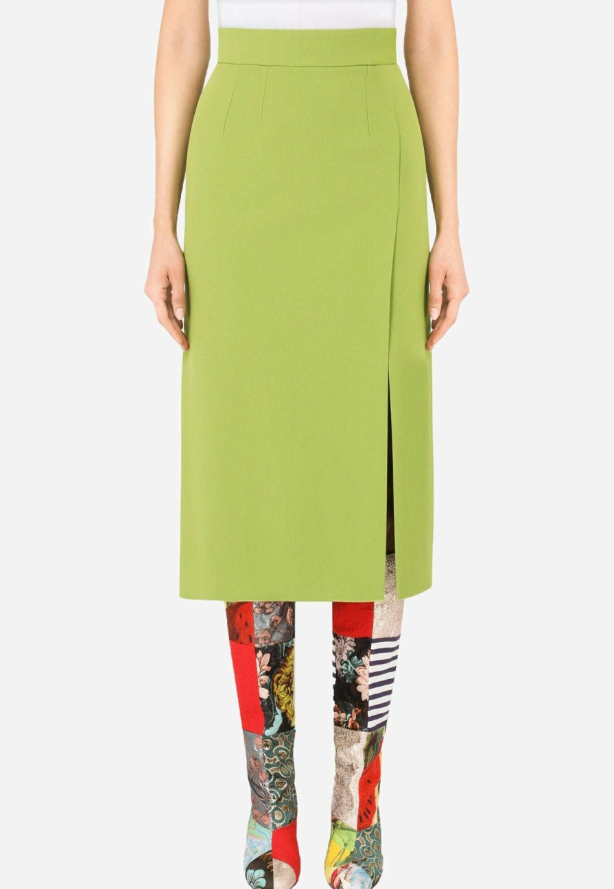 Skirts * | Dolce & Gabbana High-Waist Cady Pencil Skirt With Slit Green