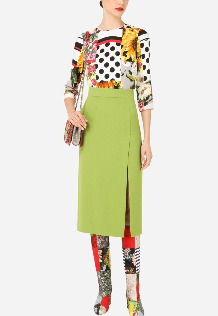 Skirts * | Dolce & Gabbana High-Waist Cady Pencil Skirt With Slit Green