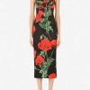 Evening * | Dolce & Gabbana Floral Print Corset Midi Dress In Satin Red