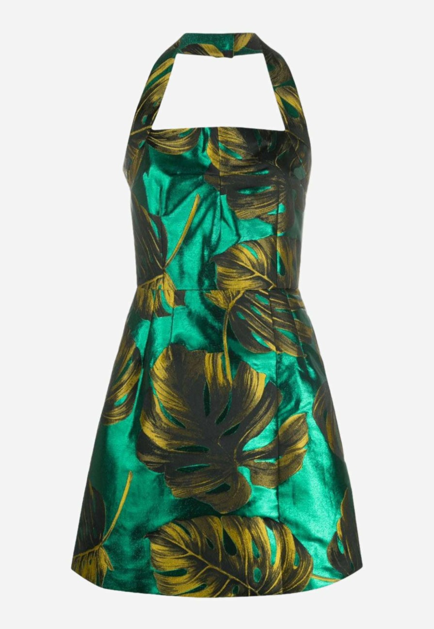 Evening * | Dolce & Gabbana Printed Jacquard Lame Mini Dress Green