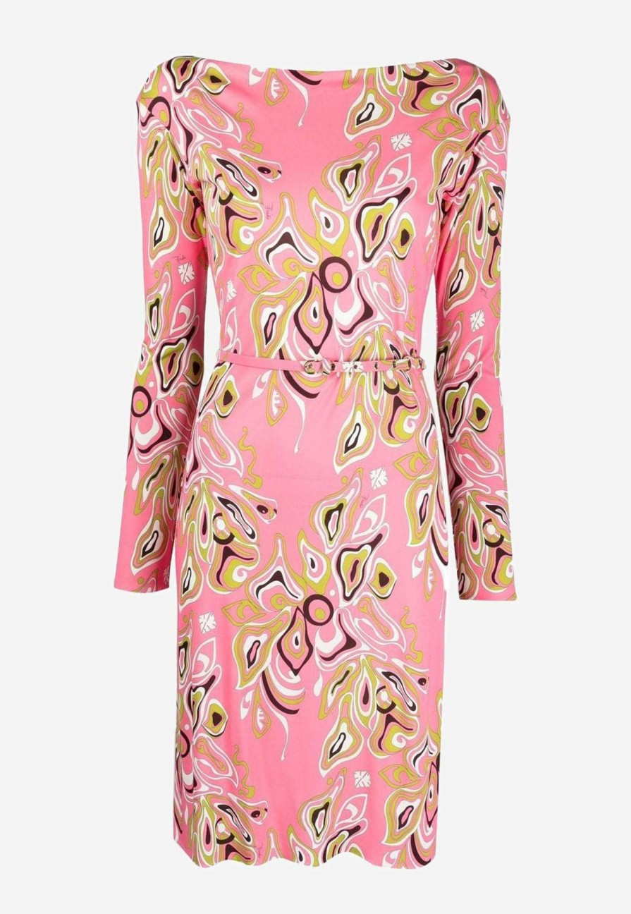 Dresses * | Emilio Pucci Africana Print Marilyn Belted Dress Pink