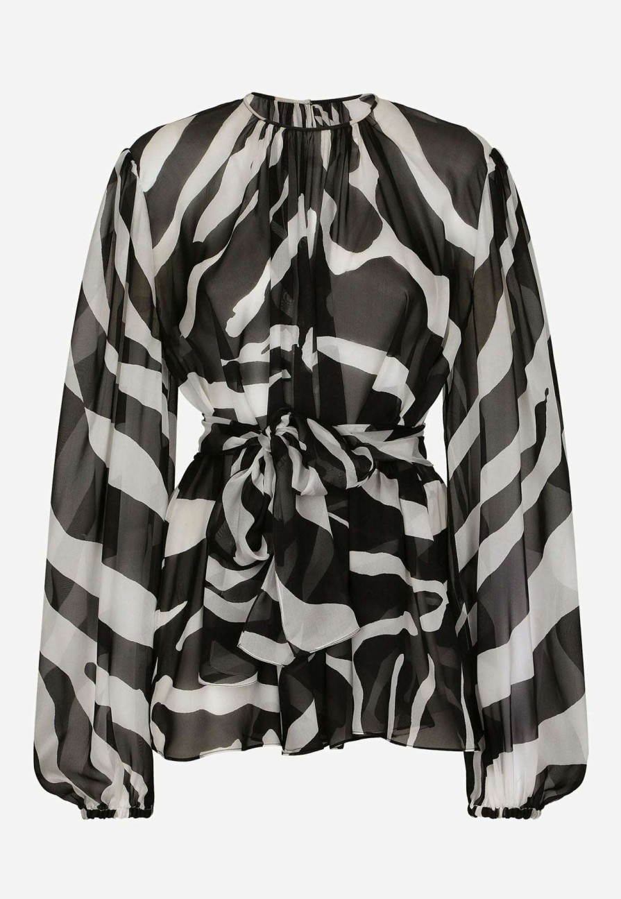 Evening * | Dolce & Gabbana Zebra Print Chiffon Blouse Monochrome